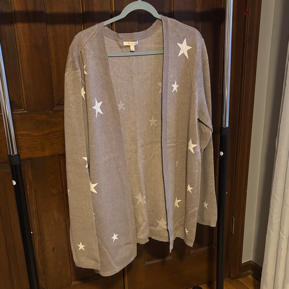 Skies Are Blue Taupe Cardigan with White Stars